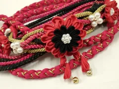 平和屋着物●和装小物　振袖用帯締め　装飾　つまみ細工　パール　鈴　金糸　逸品　AAAW4591ay