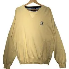 TOMMY HILFIGER GOLF トミーヒルフィガーゴルフ コットンニット セーター 企業ロゴ刺繡 ワンポイント刺繡 オーバーサイズ ビッグシルエット INDIA製 Lサイズ クリームイエロー