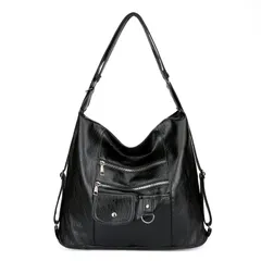 ショルダーバッグ ショルダー ２WAY リュック トートバッグ フェイクレザー PUレザー ブラック スーツ 肩掛け 手提げ シンプル お出かけ レザー調 オシャレ 無地 合成皮革 軽量 大き目 A4 レディース メンズ カジュアル 女性 内ポケット付き