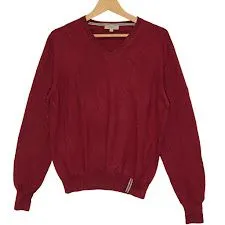 BURBERRY LONDON/バーバリーロンドン Vネック ニット セーター 無地 Lサイズ ワインレッド