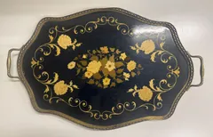 アンティーク　ヴィンテージ　Demain ドマン　イタリア　トレイ 花柄刺繍 アンティークヴィンテージDemain ドマンイタリアトレイ 花柄刺繍