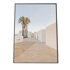 【B2サイズ（約51x73cm）】【fg-poster-76】アートプリント ポスター インテリア フォト モダン シンプル お洒落 ホワイト ヤシの木 空 海 ナチュラル 自然 北欧 韓国 ギリシャ サントリーニ 島 ミコノス 縦