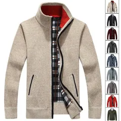 メンズ ニットカーディガン カーディガン ジャケット 秋物 立て襟 ニットセーター 長袖 防寒 裏起毛 保温 アウター