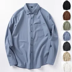 シャツ メンズ 長袖シャツ カジュアルシャツ 開襟シャツ トップス ビジネス 紳士 無地 秋服
