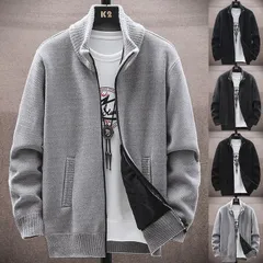 ニットカーディガン ジャケット メンズ ニットセーター ビジネス 紳士 立て襟 裏起毛 防寒 秋物 暖かい ファッション