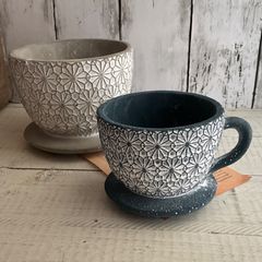 ■ガーデン■ポット　タッス・ティーカップ　M セメント　グリーンポット　多肉カップ