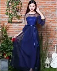 送料無料 未使用 イベント 結婚式 ロング パーティー ドレス 7号 S (OPN2794)