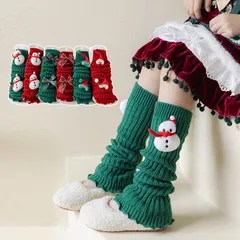 クリスマスデザイン レッグウォーマー 靴下 女の子 防寒 厚手 秋冬 はき口広 ストライプ 子供 キッズ