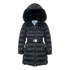 57L8《極美品》 PRADA プラダ ブルーフォックスファー ダウンコート 28G062 サイズ40 ブラック ホワイトグースダウン ベルト付t18r