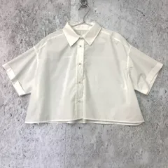 BONLECILL ボンルシール パール ボタン クロップド レギュラー カラー 半袖 シャツ ホワイト Fサイズ □〇