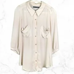 Heather ヘザー シャツブラウス 7分袖 ベージュ フリーサイズ 〇□