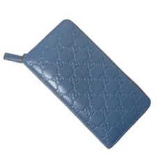 グッチ GUCCI グッチシマ 長財布 ロングウォレット 小銭入れあり ラウンドファスナー レザー 307987 ライトブルー メンズ レディース 美品