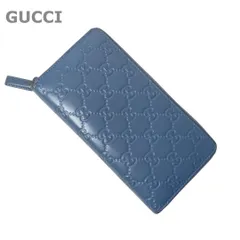 美品 GUCCI グッチ グッチシマ レザー ラウンドファスナー 長財布 ロングウォレット 小銭入れあり 307987 水色 ライトブルー