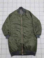 ◇ ⊇ 【ナノ・ユニバース】NLF64CT0081DS MA-1 ロング丈ミリタリージャケット カーキ系 36サイズ レディース メンズ E  【1509190048469】