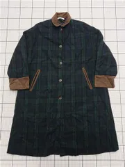 ◇ ⊇ 【CPCM】チェック柄 コーデュロイ切替 ロングコート Fサイズ グリーン系 レディース E  【1509190044850】