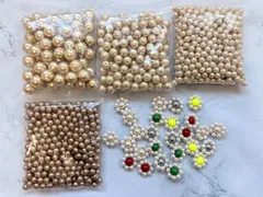 大容量　お得　ハンドメイド　花　花柄　パーツ　ビーズ　丸パーツ　丸ビーズ　パールパーツ　アクセサリーパーツ　ピアス　イヤリング　ネックレス　ブレスレット　手芸資材　クラフト素材　詰め合わせ　セット