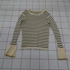 ◇ ⊇ ディスコート DISCOAT ボーダーリブニット フレアスリーブ レディース Fサイズ アイボリー系 E  【1510240011593】