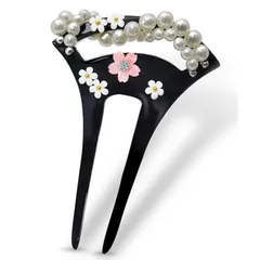 [Baramoly] 髪飾り かんざし バチ型 髪飾り パール 留袖 和服 結婚式 二本挿し 扇型 振袖 ブライダル 卒業式 お正月 まとめ髪 振袖 留袖 HC002 1