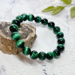 【E16853】グリーンタイガーアイ (着色）10㎜ タイガーアイ 虎眼石 虎目石  ビーズ連 アクセサリー素材 天然石 パワーストーン