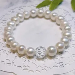 【E16898】淡水パール（白）8㎜　水晶　デザインブレスレット　天然石　アクセサリー　パワーストーン