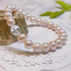 【E16899】淡水パール（ピンク）8㎜　水晶　デザインブレスレット　天然石　アクセサリー　パワーストーン