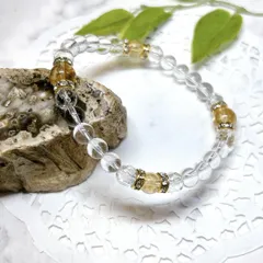 【E16881】デザインブレスレット　シトリン6㎜　8㎜  水晶6㎜　天然石　アクセサリー　ブレスレット