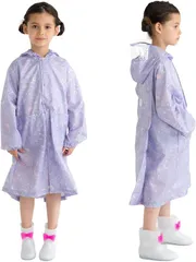 キャプテンＫ レインコート キッズ 雨具 レインウェア カッパ ランドセル対応 男の子 女の子 子供 ベビー 通園 通学 撥水 軽量 収納バッグ付き ポンチョ (パープル・シェル,  90)