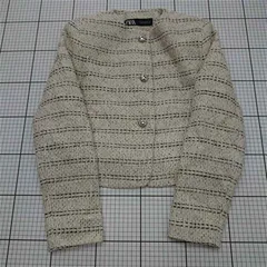 ◇ Θ ザラ ZARA ツイードノーカラージャケット ベージュ系 Sサイズ レディース E  【1511110025993】