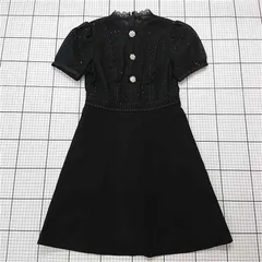 ◇ ⊂ LIMEFLARE レース切替パールボタン付きブラックワンピース レディース 160/80A E  【1511110047681】