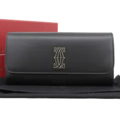 【本物保証】 箱・保・布袋付 新品同様 カルティエ CARTIER C ドゥ カルティエ フラップ付 インターナショナル L3001852 ホック付長財布