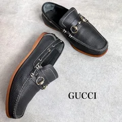 美品 GUCCI グッチ ホースビットローファー レザー ブラック ゴールド金具 ステッチデザイン 40E メンズシューズ モカシン 25cm M12