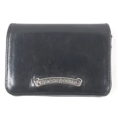 良品□CHROME HEARTS クロムハーツ レザー スクロールラベル ロゴシルバー金具 3ポケット 名刺入れ カードケース ブラック メンズ
