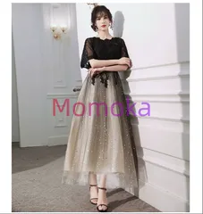 【特価】パーティードレス ブラック レース 20代 30代ロング丈黒 シャンパン グラデーション オシャレ キレイめ 結婚式ドレス 40代 二次会1144771