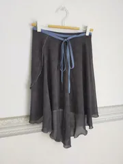 ブラックチェック×アンティークブルー　バレエ巻きスカート