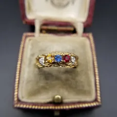 セールスマンサンプル ヴィンテージ バースストーン リング ゴールドトーン 指輪 レトロ キュート トリコカラー ロープリム Y22-F①