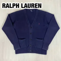 POLO BY RALPH LAUREN ポロバイラルフローレン カーディガン コットンニット 160cm ネイビー 濃紺 刺繍ポニー ナイガイ 着丈60.5cm 肩幅43cm 身幅(脇下)49cm 袖丈62cm【古着】
