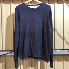 1102 TOMMY HILFIGER セーター ネイビー XL トミーヒルフィガー ニット コットン ワンポイント 刺繍ロゴ 古着卸 アメリカ仕入