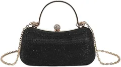 Ken R パーティバッグ がま口 結婚式 肩掛け ラインストーン ハンドバッグ クラッチバッグ ショルダー キラキラ (ブラック)