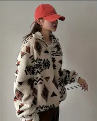 エスニック パータン 뽀글이 ハーフ ジップアップ アノラック