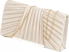 Ken R パーティバッグ 結婚式 クラッチバッグ フォーマル プリーツサテン パーティバック 2way ハンド レディース (シャンパンゴールド)