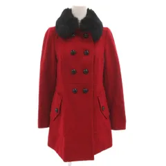 バーバリーブルーレーベル BURBERRY BLUE LABEL Pコート ピーコート 裏地チェック ラビットファー ダブル ミドル ハーフ丈 36 XS 赤 レッド /AE ■GY47