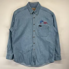 古着 ウールリッチ WOOLRICH USA製 長袖シャツ デニムシャツ ワンポイント刺繍 アウトドア ポケット L  ブルー系 メンズ