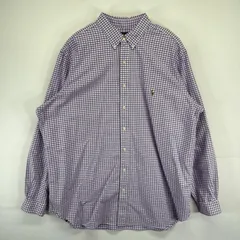 古着 ラルフローレン RALPH LAUREN 長袖シャツ 大きいサイズ チェック柄 ワンポイントロゴ刺繍デザイン  パープル メンズ