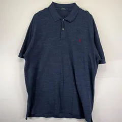 古着 ポロ・ラルフローレン POLO RALPH LAUREN ポロシャツ 大きいサイズ ワンポイントロゴ刺繍 霜降り柄 4XL  ネイビー メンズ