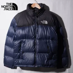 ノースフェイス THE NORTH FACE ヌプシ ダウンジャケット M 相当 表記 S ネイビー×ブラック ロゴ刺繍 700フィル テック系 オーバーサイズ ストリート ゆるだぼ Y2K 古着 Z229