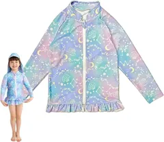 キャプテンＫ ラッシュガード 女の子 キッズ 子供 水着 UVカット 長袖 フリル ジップ ガールズ (ムーンライト　ブルー,  120)
