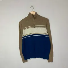 トミーヒルフィガー カラーブロック ハーフネック ヴィンテージ ハーフジップ ニット メンズ S