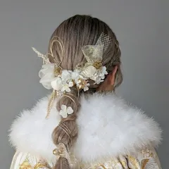 （再販♡）成人式　編みおろし　ヘッドドレス豪華セットꕥ　振袖　着物　和装　結婚式　前撮り　卒業式　髪飾り　ヘアピン　ヘアアクセサリー　リボン　白　金　ゴールド