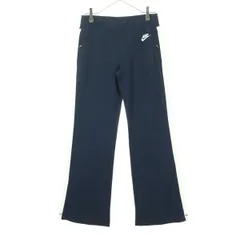 美品 NIKE ナイキ ワンポイントロゴ ツートンカラー サイドライン ロングジャージパンツ M ネイビー系 メンズ 古着