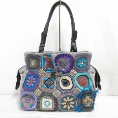 ジャマンピュエッシュ JAMIN PUECH 美品 パッチワーク ハンド バッグ 刺繍 グレー 茶 裏地付き